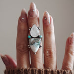 Ocean Jasper, Rainbow Moonstone, & Lone Mtn Turquoise Ring (Size 6) - Golden Road Crafted