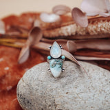 Ocean Jasper, Rainbow Moonstone, & Lone Mtn Turquoise Ring (Size 6) - Golden Road Crafted