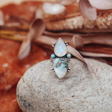Ocean Jasper, Rainbow Moonstone, & Lone Mtn Turquoise Ring (Size 6) - Golden Road Crafted