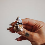Ocean Jasper, Rainbow Moonstone, & Lone Mtn Turquoise Ring (Size 6.5) - Golden Road Crafted