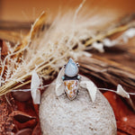 Ocean Jasper, Rainbow Moonstone, & Lone Mtn Turquoise Ring (Size 6.5) - Golden Road Crafted