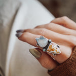Ocean Jasper, Rainbow Moonstone, & Lone Mtn Turquoise Ring (Size 6.5) - Golden Road Crafted
