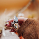 Ocean Jasper, Rainbow Moonstone, & Lone Mtn Turquoise Ring (Size 6.5) - Golden Road Crafted