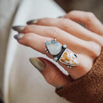 Ocean Jasper, Rainbow Moonstone, & Lone Mtn Turquoise Ring (Size 6.5) - Golden Road Crafted