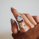 Ocean Jasper, Rainbow Moonstone, & Lone Mtn Turquoise Ring (Size 6.5) - Golden Road Crafted