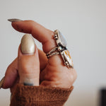 Ocean Jasper, Rainbow Moonstone, & Lone Mtn Turquoise Ring (Size 6.5) - Golden Road Crafted