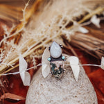 Ocean Jasper, Rainbow Moonstone, & Lone Mtn Turquoise Ring (Size 7) - Golden Road Crafted