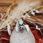 Ocean Jasper, Rainbow Moonstone, & Lone Mtn Turquoise Ring (Size 7) - Golden Road Crafted