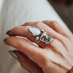 Ocean Jasper, Rainbow Moonstone, & Lone Mtn Turquoise Ring (Size 7) - Golden Road Crafted