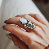 Ocean Jasper, Rainbow Moonstone, & Lone Mtn Turquoise Ring (Size 7) - Golden Road Crafted