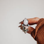 Ocean Jasper, Rainbow Moonstone, & Lone Mtn Turquoise Ring (Size 7) - Golden Road Crafted