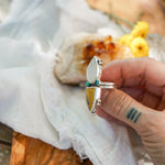 Ocean Jasper, Rainbow Moonstone, & Lone Mtn Turquoise Ring (Size 8) - Golden Road Crafted