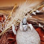 Ocean Jasper, Rainbow Moonstone, & Lone Mtn Turquoise Ring (Size 8.5) - Golden Road Crafted