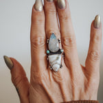 Ocean Jasper, Rainbow Moonstone, & Lone Mtn Turquoise Ring (Size 8.5) - Golden Road Crafted