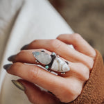 Ocean Jasper, Rainbow Moonstone, & Lone Mtn Turquoise Ring (Size 8.5) - Golden Road Crafted