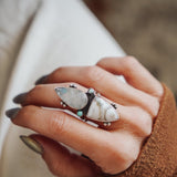 Ocean Jasper, Rainbow Moonstone, & Lone Mtn Turquoise Ring (Size 8.5) - Golden Road Crafted