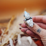 Ocean Jasper, Rainbow Moonstone, & Lone Mtn Turquoise Ring (Size 8.5) - Golden Road Crafted