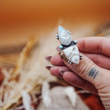 Ocean Jasper, Rainbow Moonstone, & Lone Mtn Turquoise Ring (Size 8.5) - Golden Road Crafted