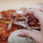 Ocean Jasper, Rainbow Moonstone, & Lone Mtn Turquoise Ring (Size 8.5) - Golden Road Crafted