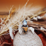 Ocean Jasper, Rainbow Moonstone, & Lone Mtn Turquoise Ring (Size 9) - Golden Road Crafted