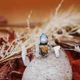 Ocean Jasper, Rainbow Moonstone, & Lone Mtn Turquoise Ring (Size 9) - Golden Road Crafted