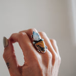 Ocean Jasper, Rainbow Moonstone, & Lone Mtn Turquoise Ring (Size 9) - Golden Road Crafted