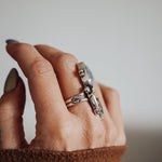 Ocean Jasper, Rainbow Moonstone, & Lone Mtn Turquoise Ring (Size 9) - Golden Road Crafted