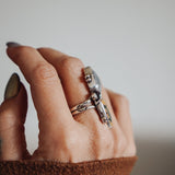 Ocean Jasper, Rainbow Moonstone, & Lone Mtn Turquoise Ring (Size 9) - Golden Road Crafted