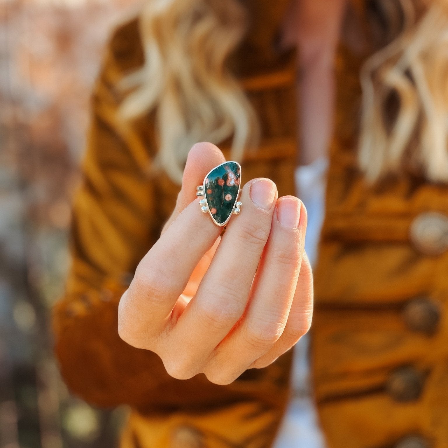 Ocean Jasper Ring (Size 5.5) - Golden Road Crafted