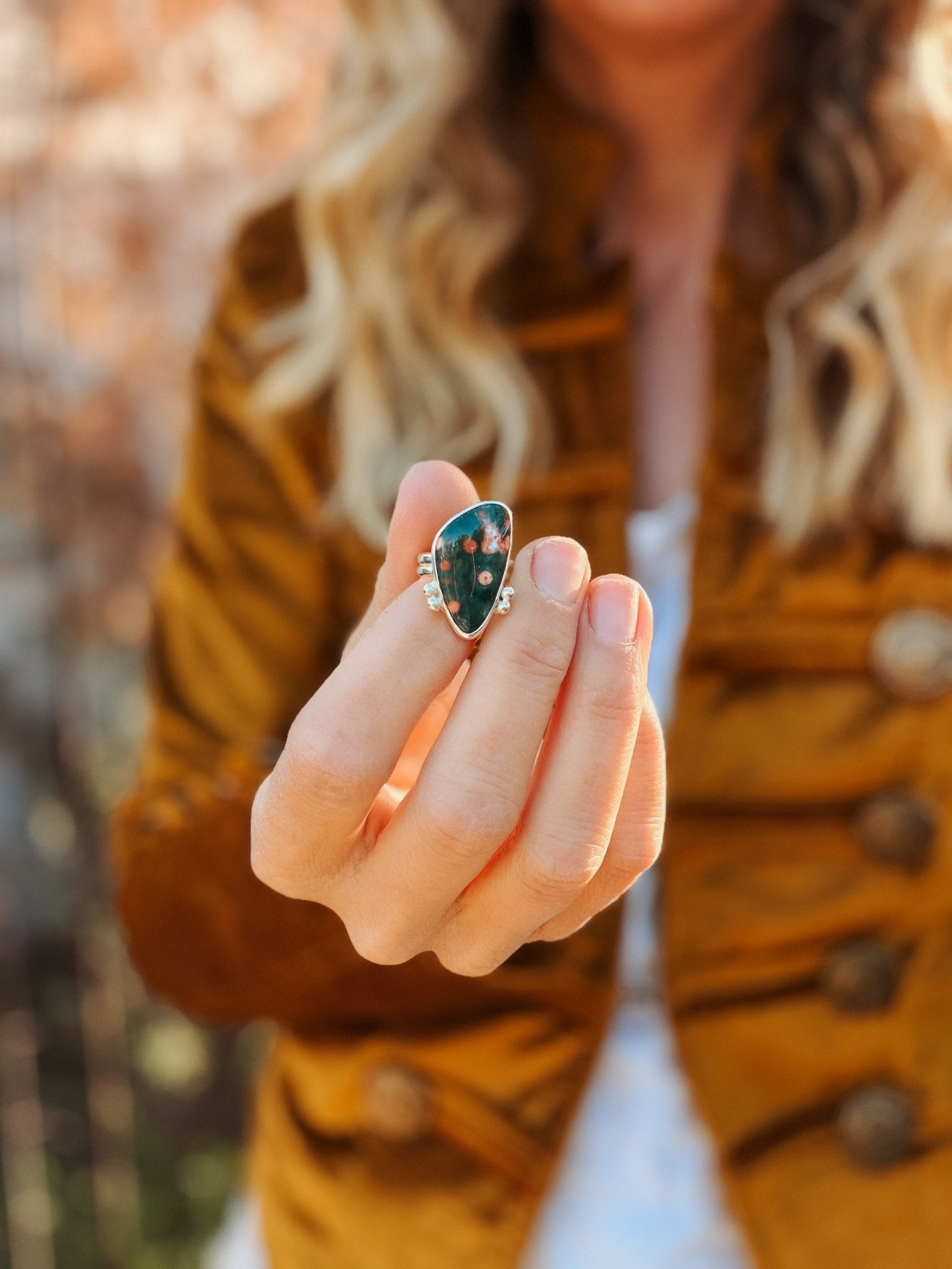 Ocean Jasper Ring (Size 5.5) - Golden Road Crafted