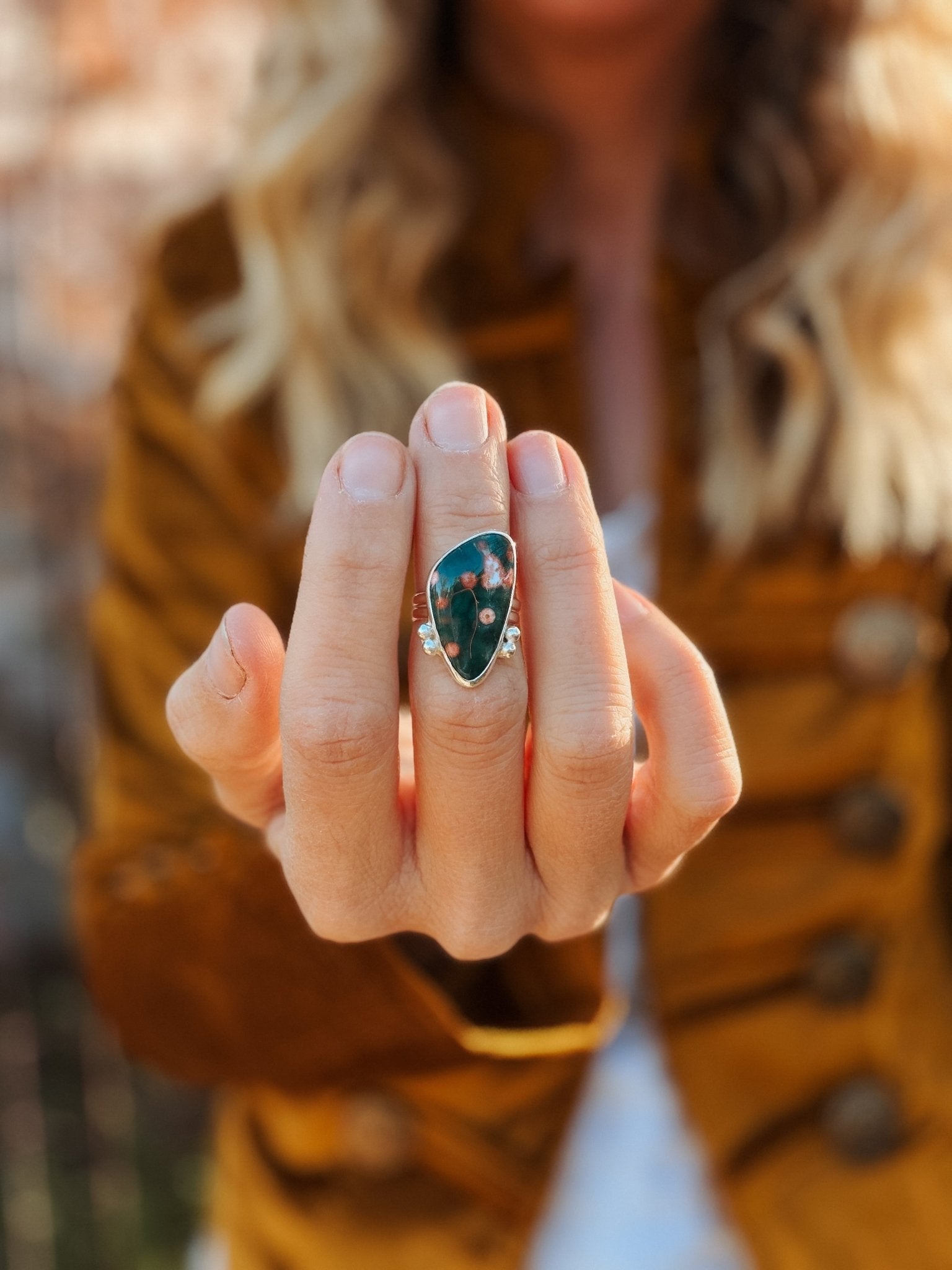 Ocean Jasper Ring (Size 5.5) - Golden Road Crafted