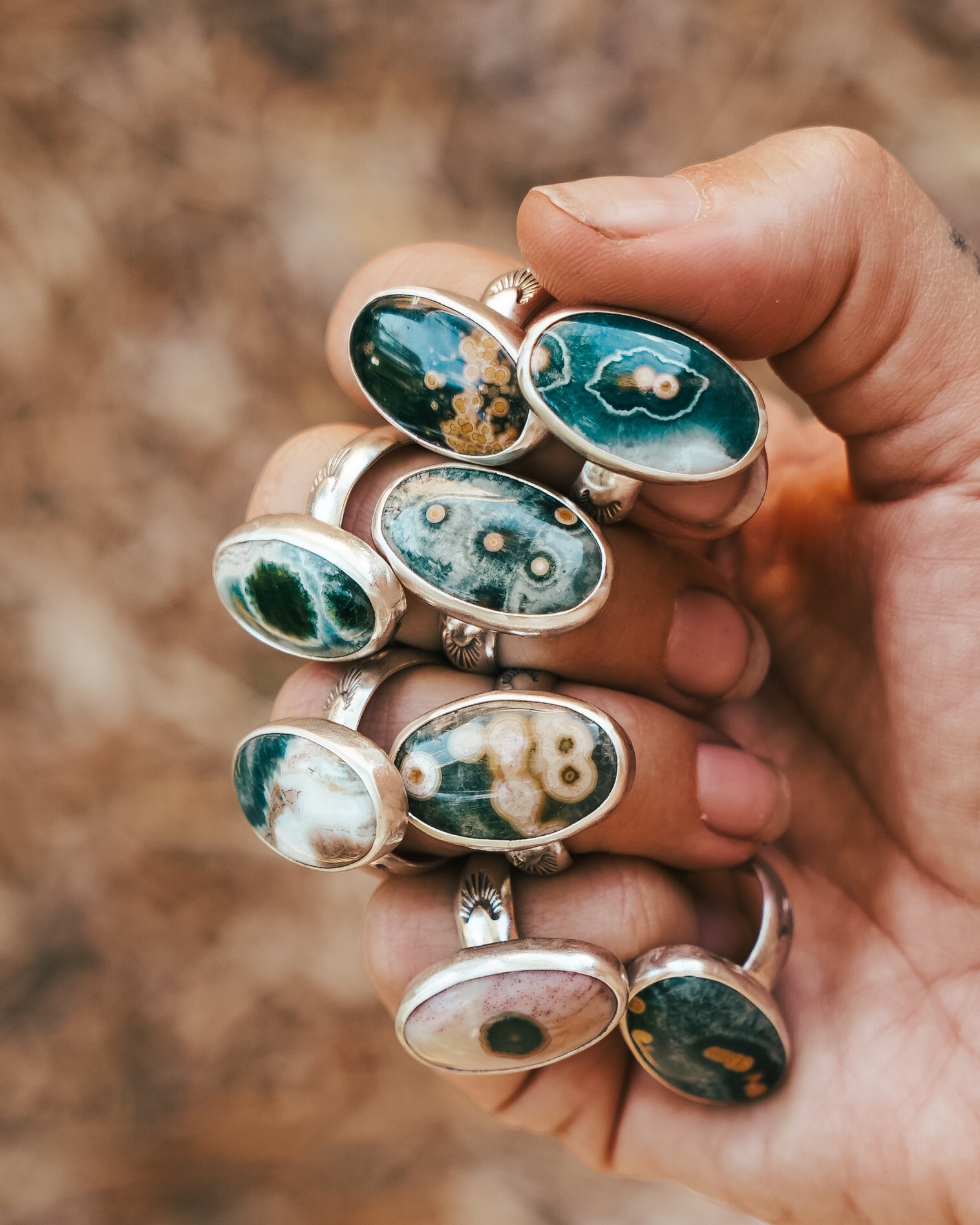 Ocean Jasper Ring (Size 8.75) - Golden Road Crafted