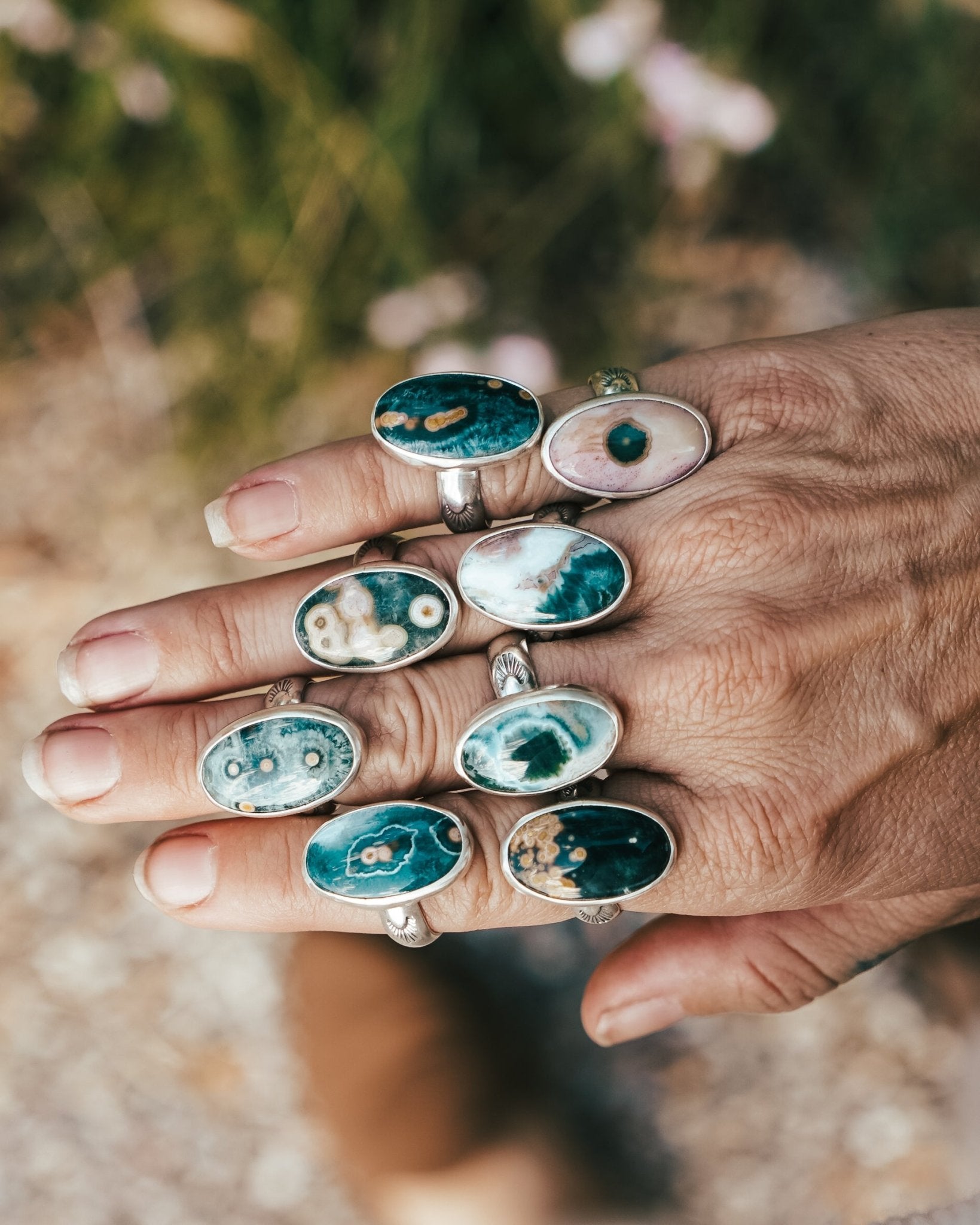 Ocean Jasper Ring (Size 8.75) - Golden Road Crafted