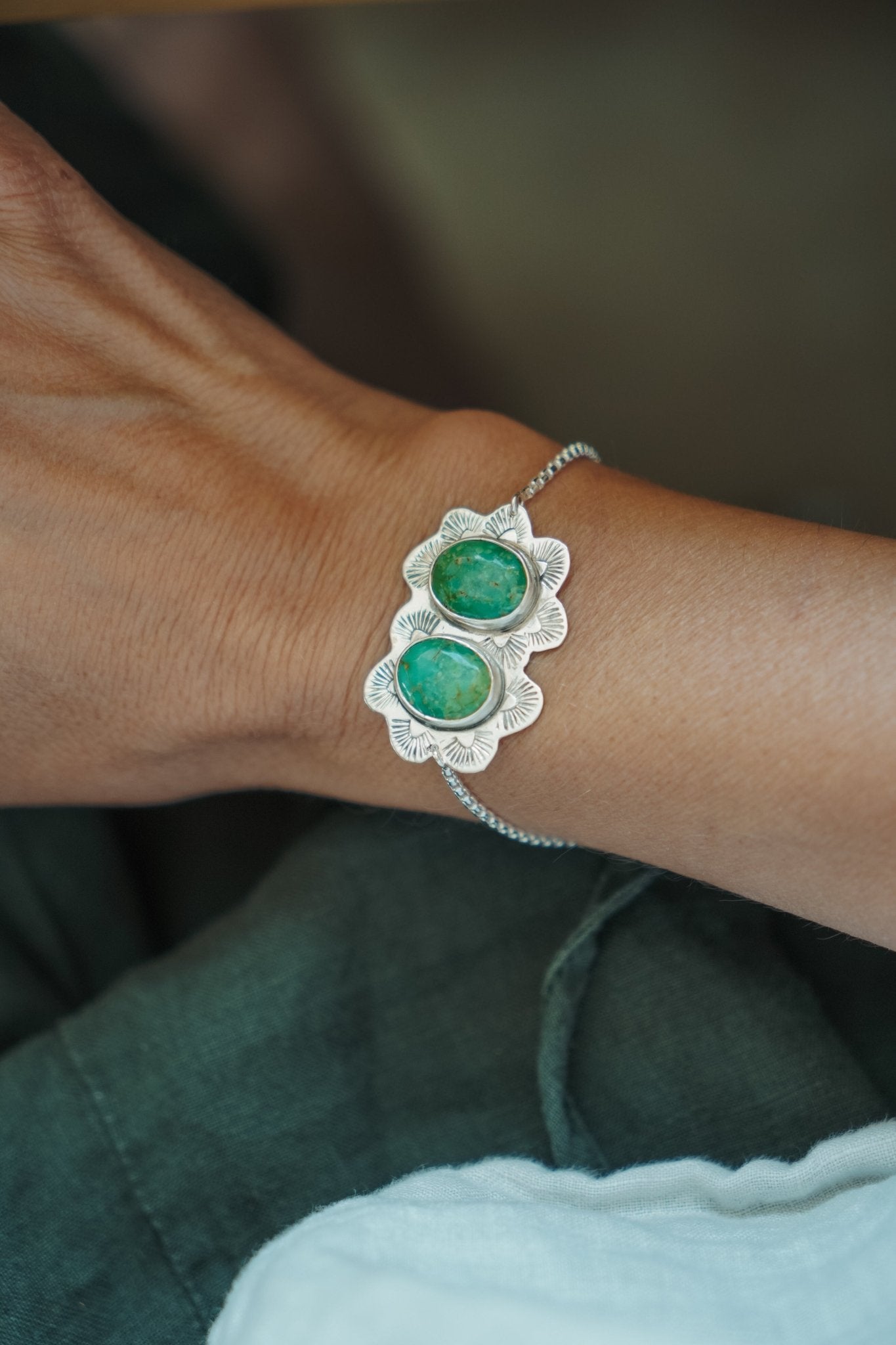 Out West Adjustable Bracelet in Royston Turquoise - Golden Road Crafted