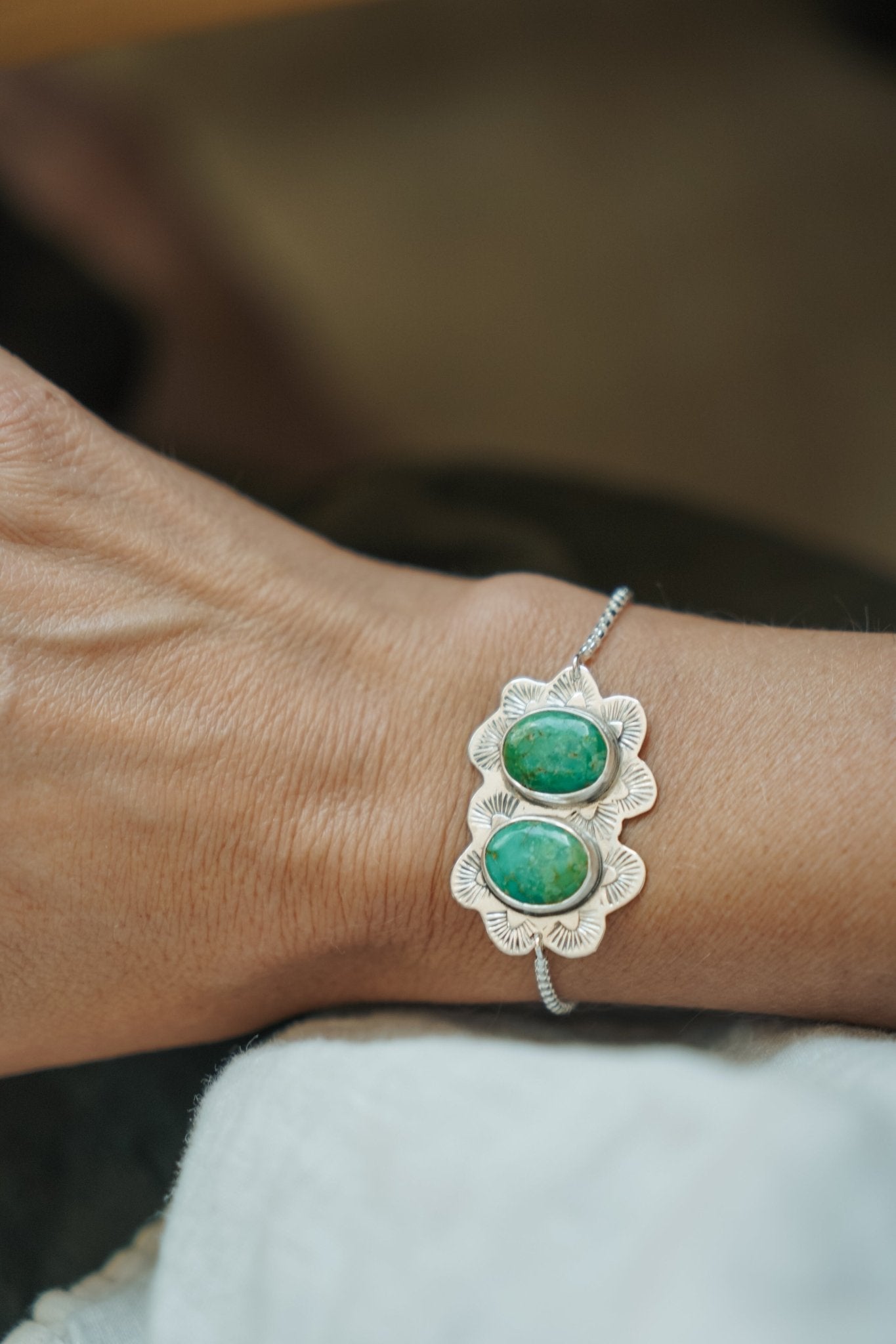 Out West Adjustable Bracelet in Royston Turquoise - Golden Road Crafted