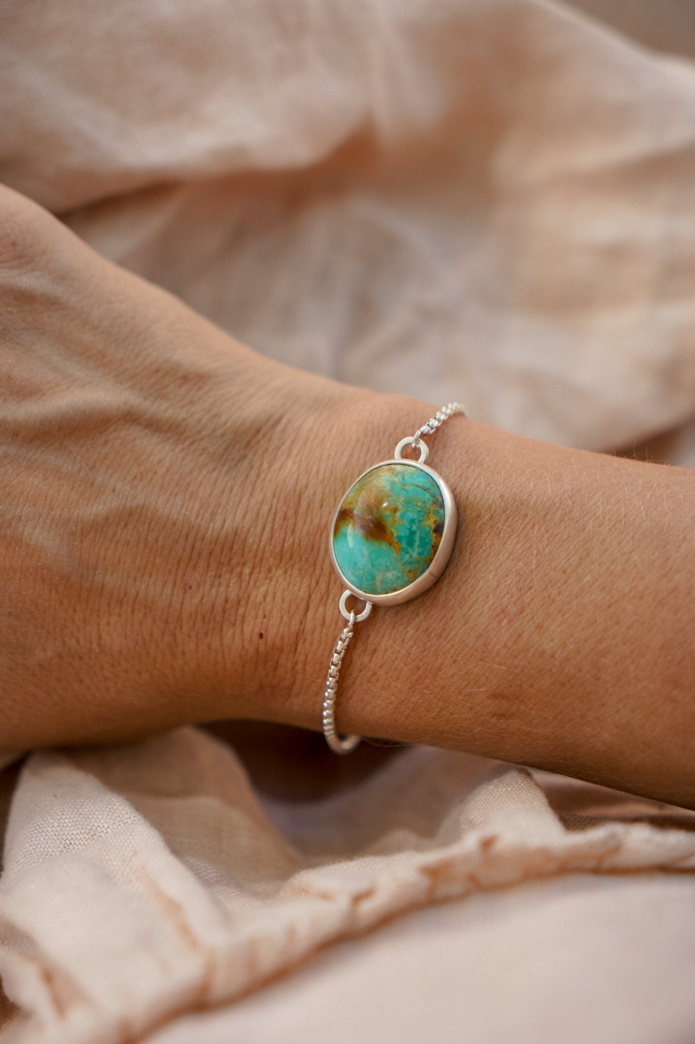 Out West Adjustable Bracelet in Royston Turquoise - Golden Road Crafted