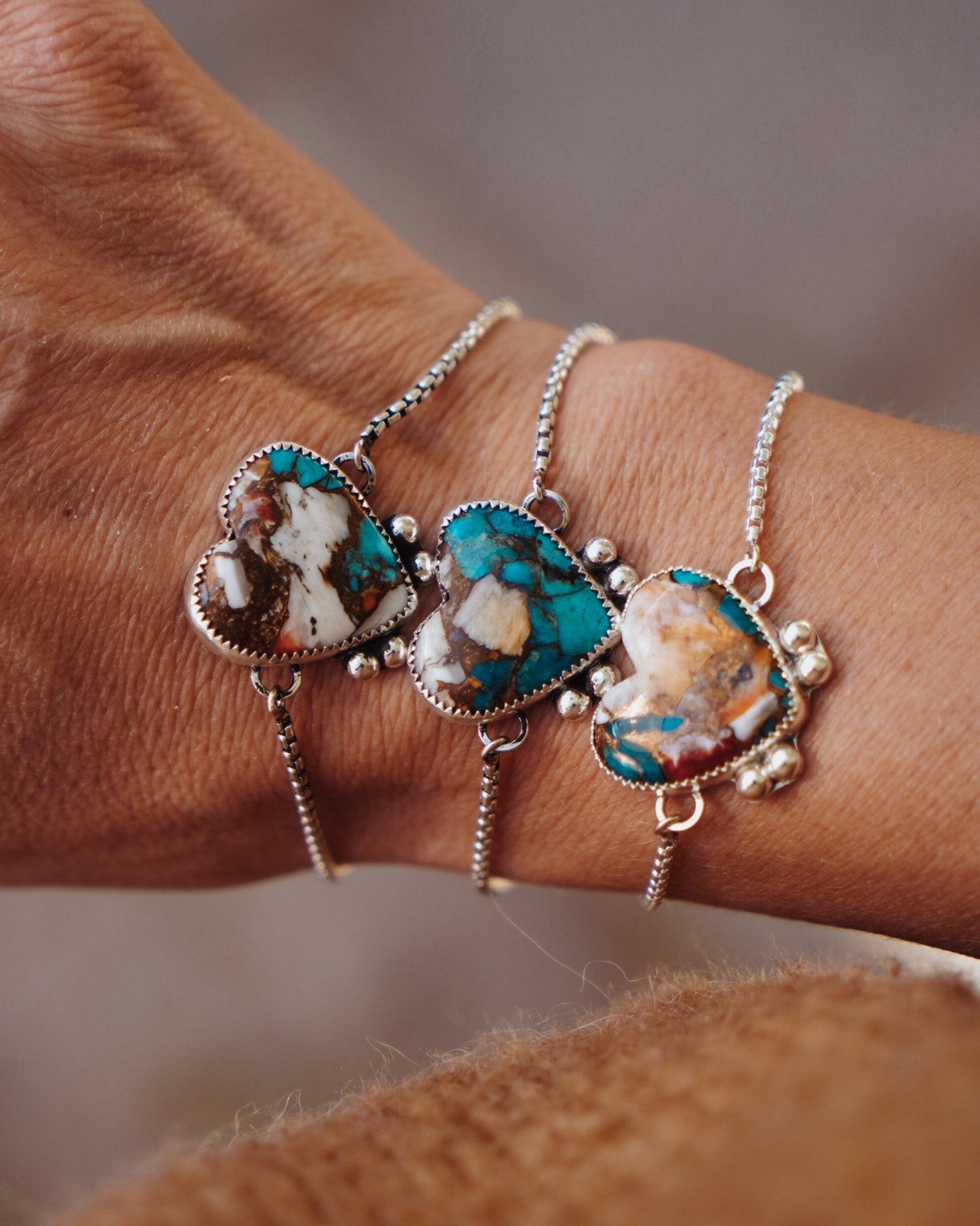 Out West Bracelets in Spiny Oyster Hearts - Golden Road Crafted