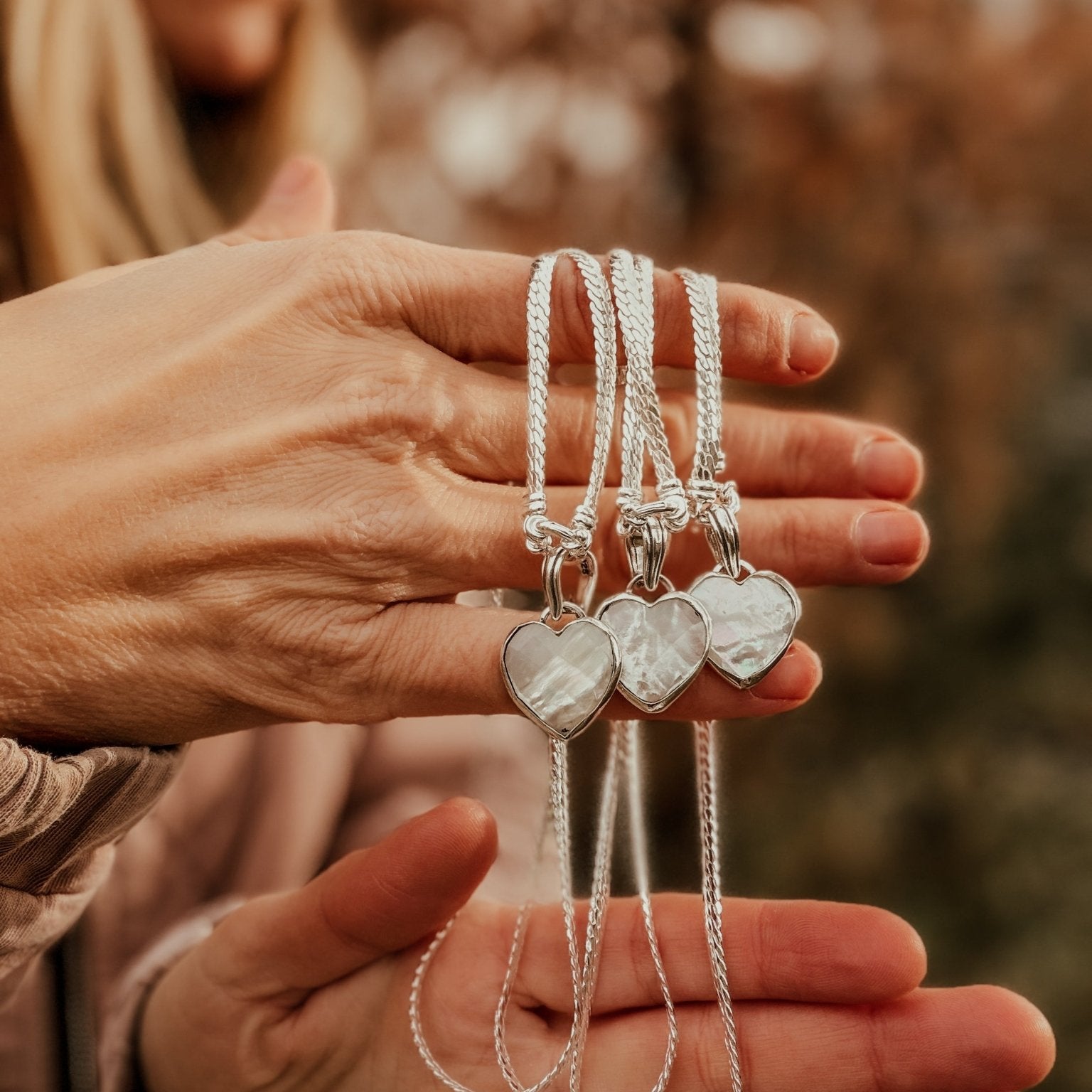 Pearl Heart Necklace with Double Curb Chain - Golden Road Crafted