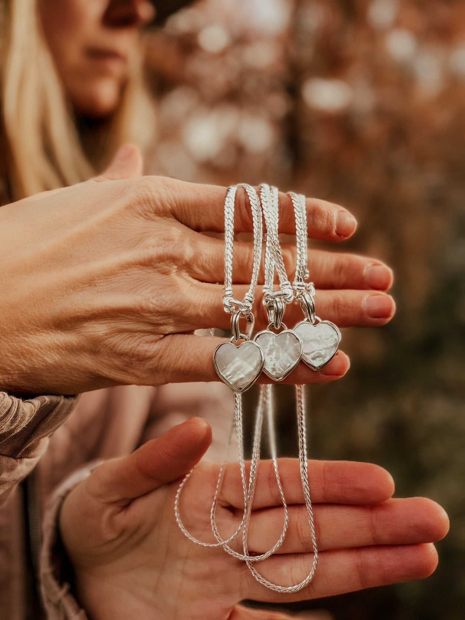 Pearl Heart Necklace with Double Curb Chain - Golden Road Crafted