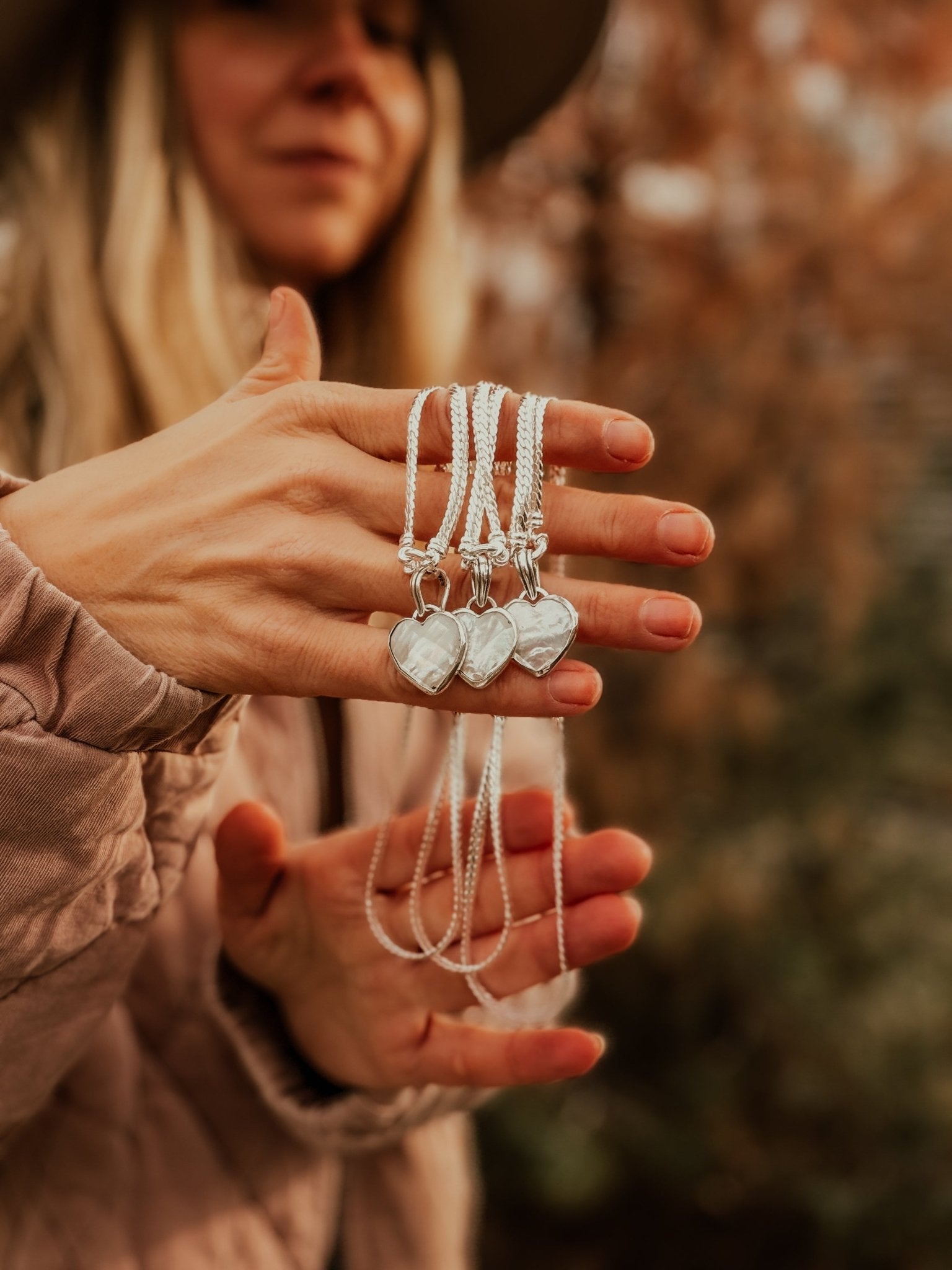 Pearl Heart Necklace with Double Curb Chain - Golden Road Crafted