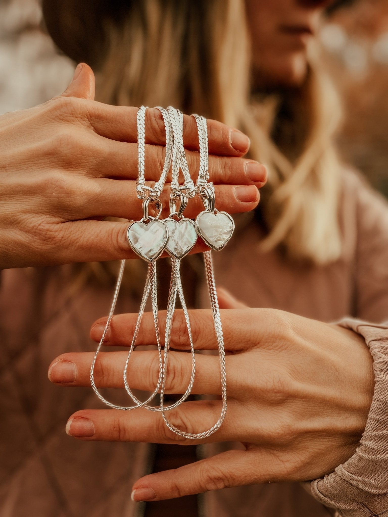 Pearl Heart Necklace with Double Curb Chain - Golden Road Crafted