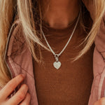 Pearl Heart Necklace with Double Curb Chain - Golden Road Crafted