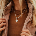 Pearl Heart Necklace with Double Curb Chain - Golden Road Crafted