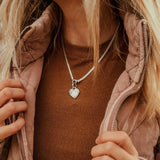 Pearl Heart Necklace with Double Curb Chain - Golden Road Crafted