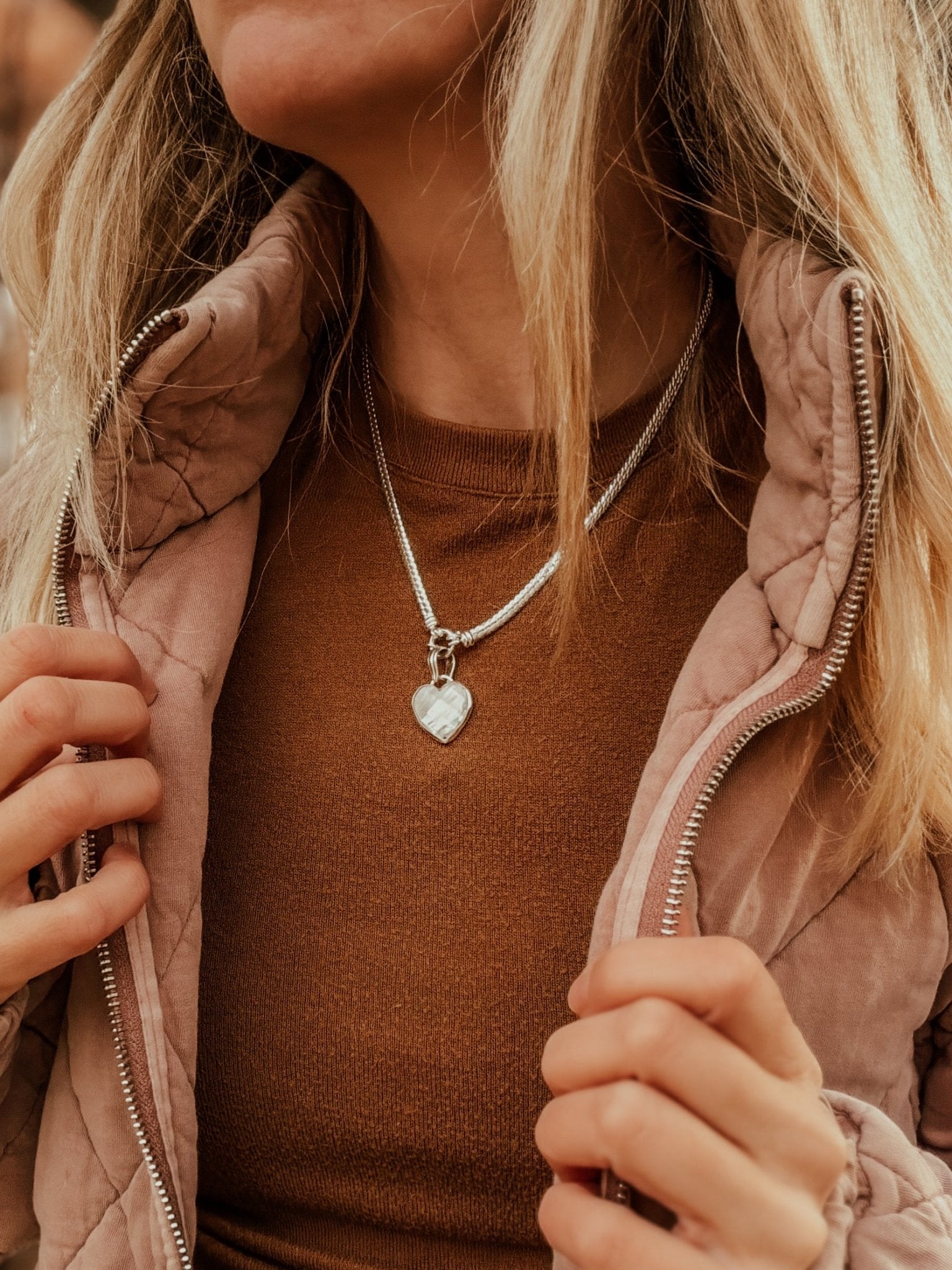 Pearl Heart Necklace with Double Curb Chain - Golden Road Crafted