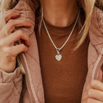 Pearl Heart Necklace with Double Curb Chain - Golden Road Crafted