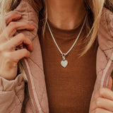 Pearl Heart Necklace with Double Curb Chain - Golden Road Crafted