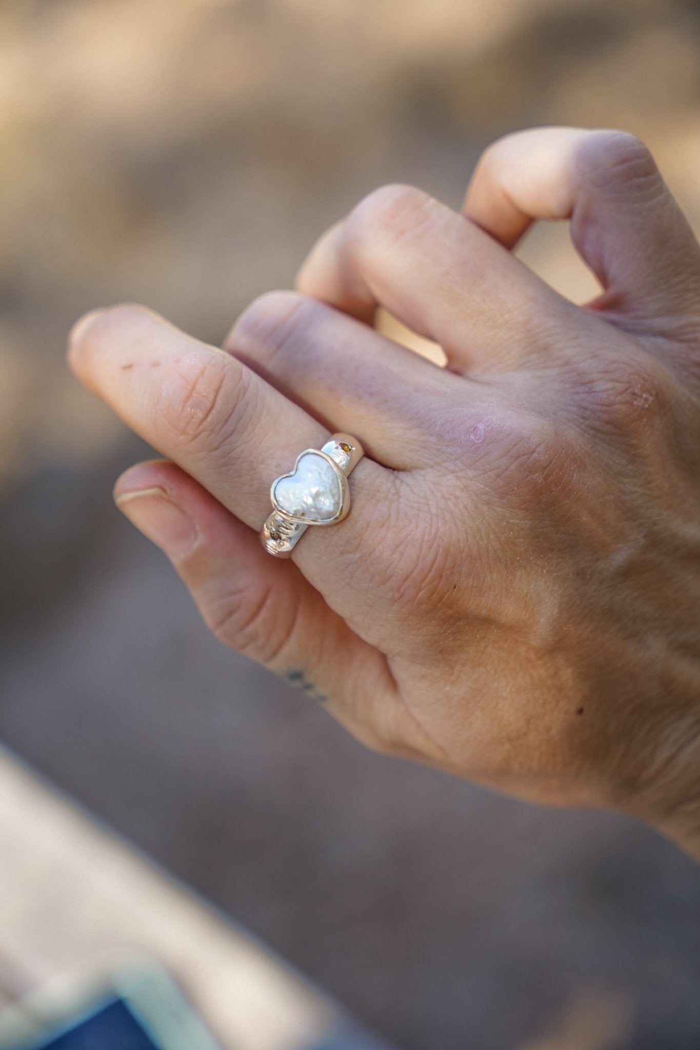 Pearl Heart Ring w/ Citrine (Size 9.5) - Golden Road Crafted
