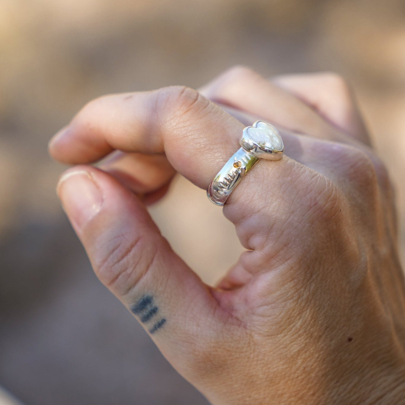 Pearl Heart Ring w/ Citrine (Size 9.5) - Golden Road Crafted