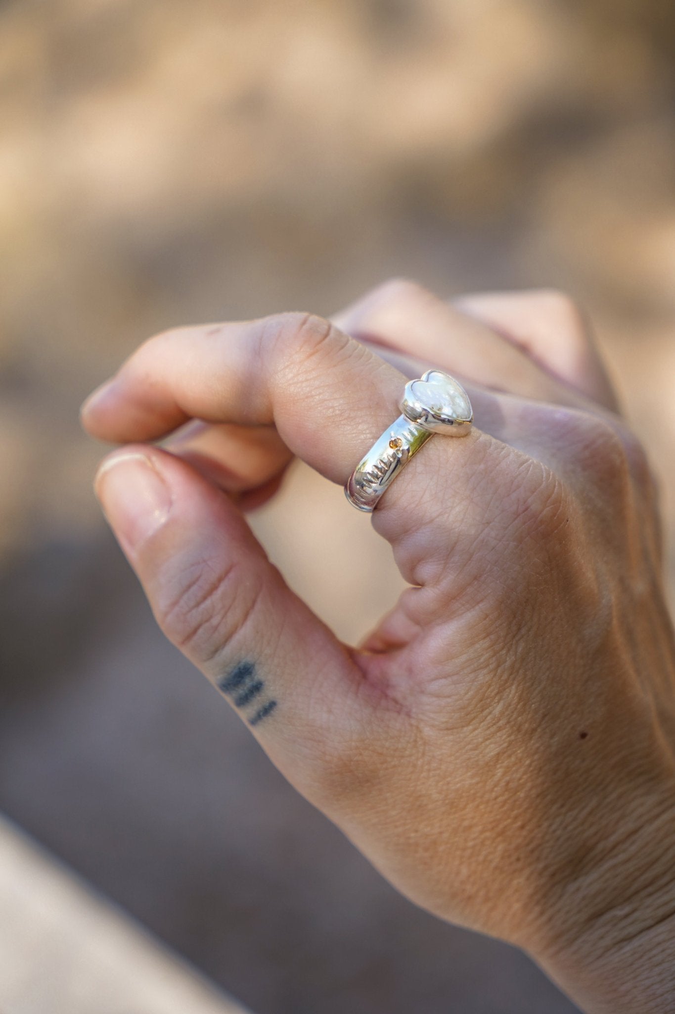 Pearl Heart Ring w/ Citrine (Size 9.5) - Golden Road Crafted
